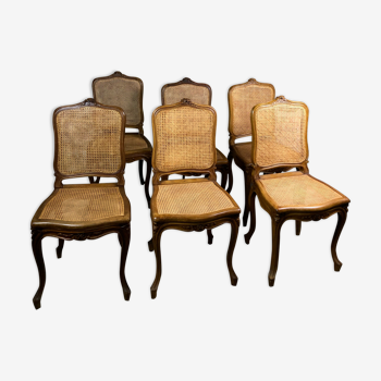 Chaises de style Louis XV en noyer massif cannées 1940