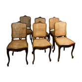 Chairs (lot of 6) Louis XV style in solid walnut caned 1940