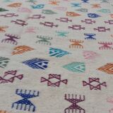 Handmade large multicolored white carpet 250x150cm
