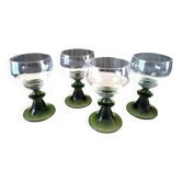 4 Alsace white wine glasses with green baluster legs
