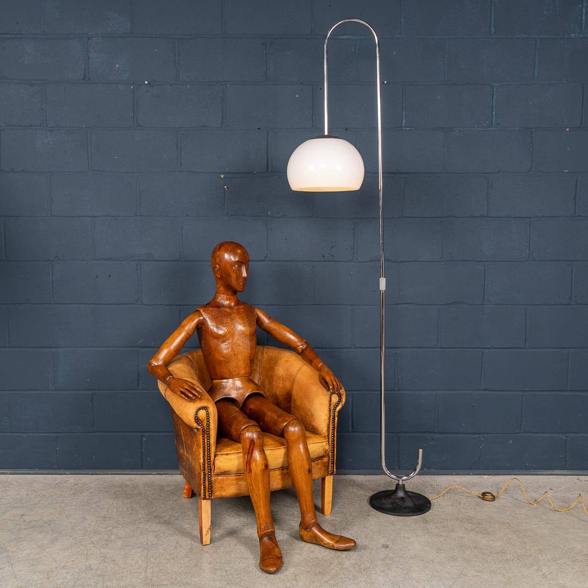 Vintage 20thc italian chrome floor lamp with opaline shade c.1970