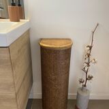 Wooden and cane storage basket with lid