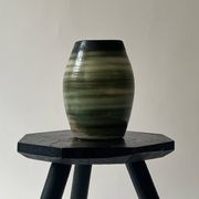 Vase in white clay with green/beige glaze - signed work