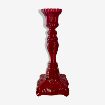 Bougeoir verre moulé rouge