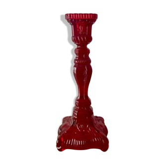 Red molded glass candlestick