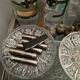 6 knife holders in wood and chiseled silver metal