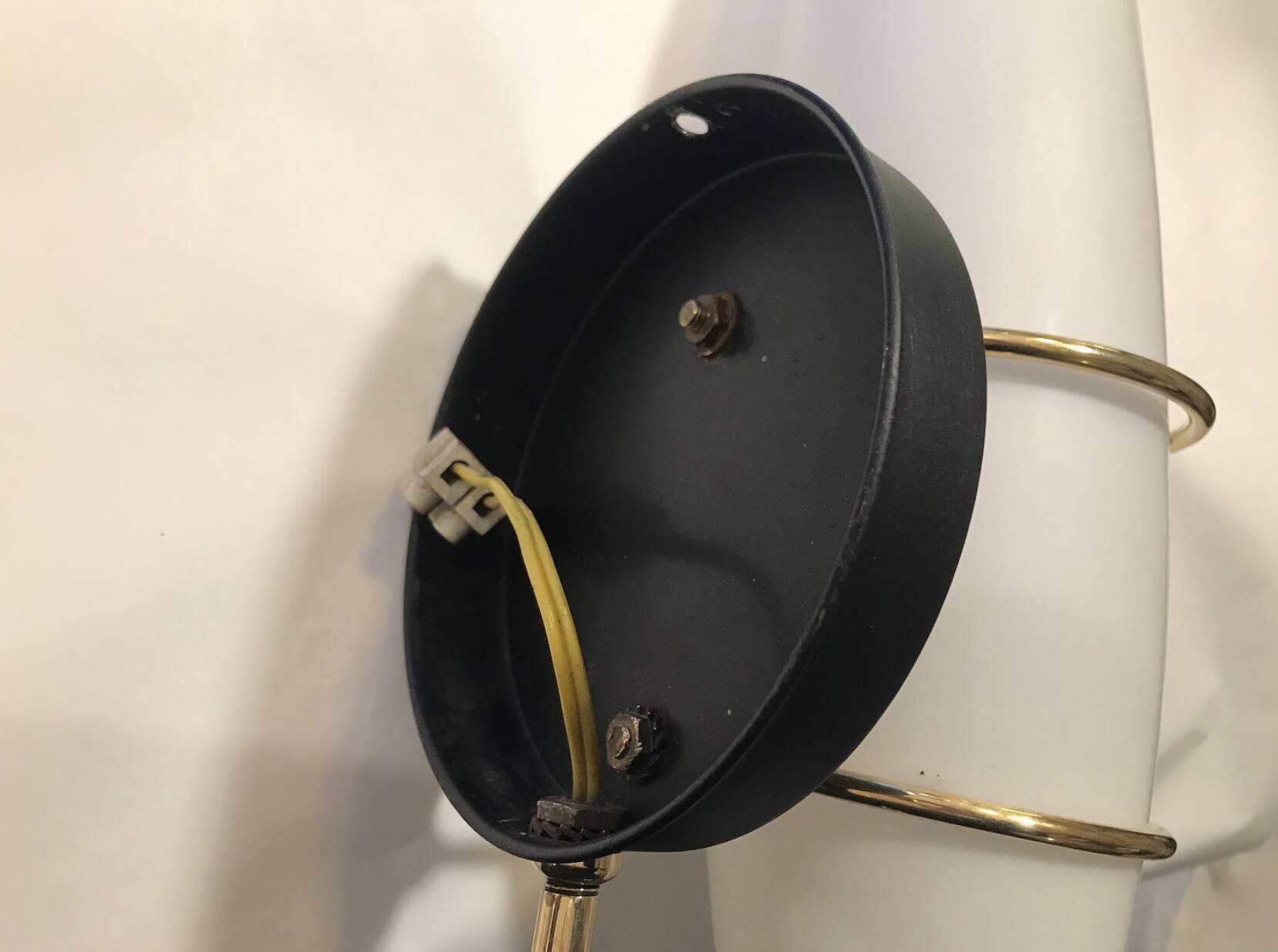 Pair of modernist wall lights in opaline brass white flame 1960 vintage minimalist