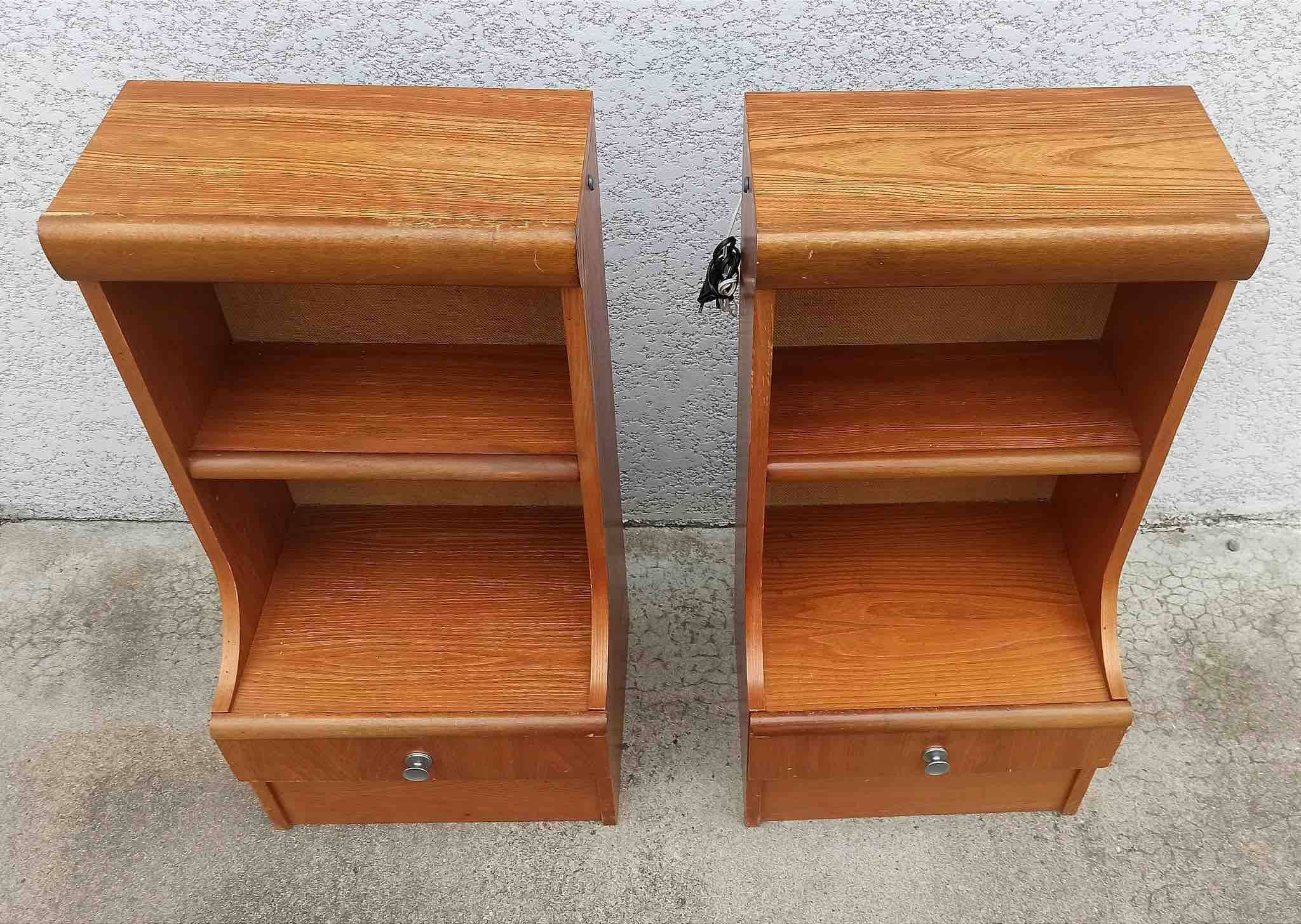 Pair of bedside tables with integrated lighting, 1970s.