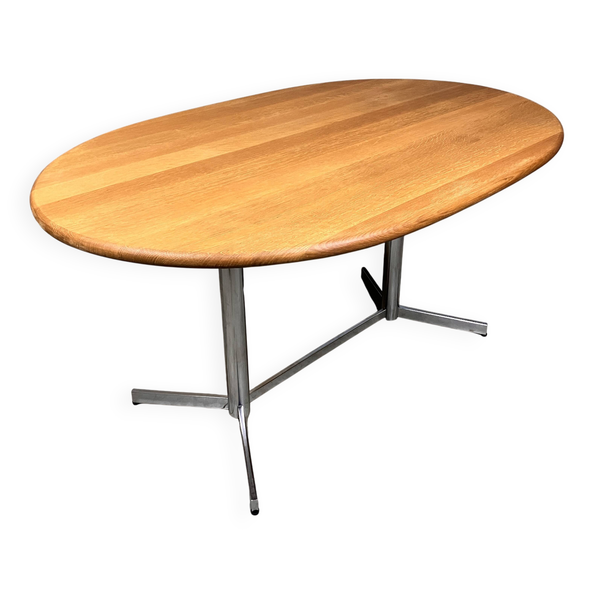 Vintage Dining Table Oval Chrome Solid Oak