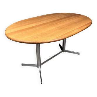 Vintage Dining Table Oval Chrome Solid Oak
