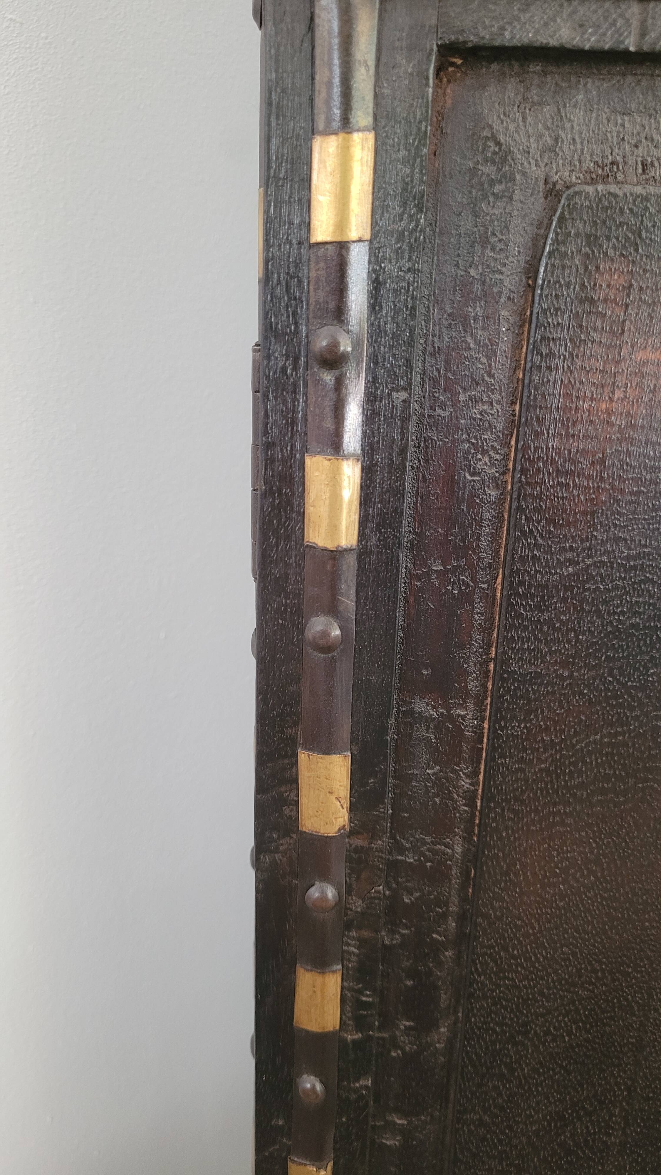 Vintage storage column with clock, solid wood