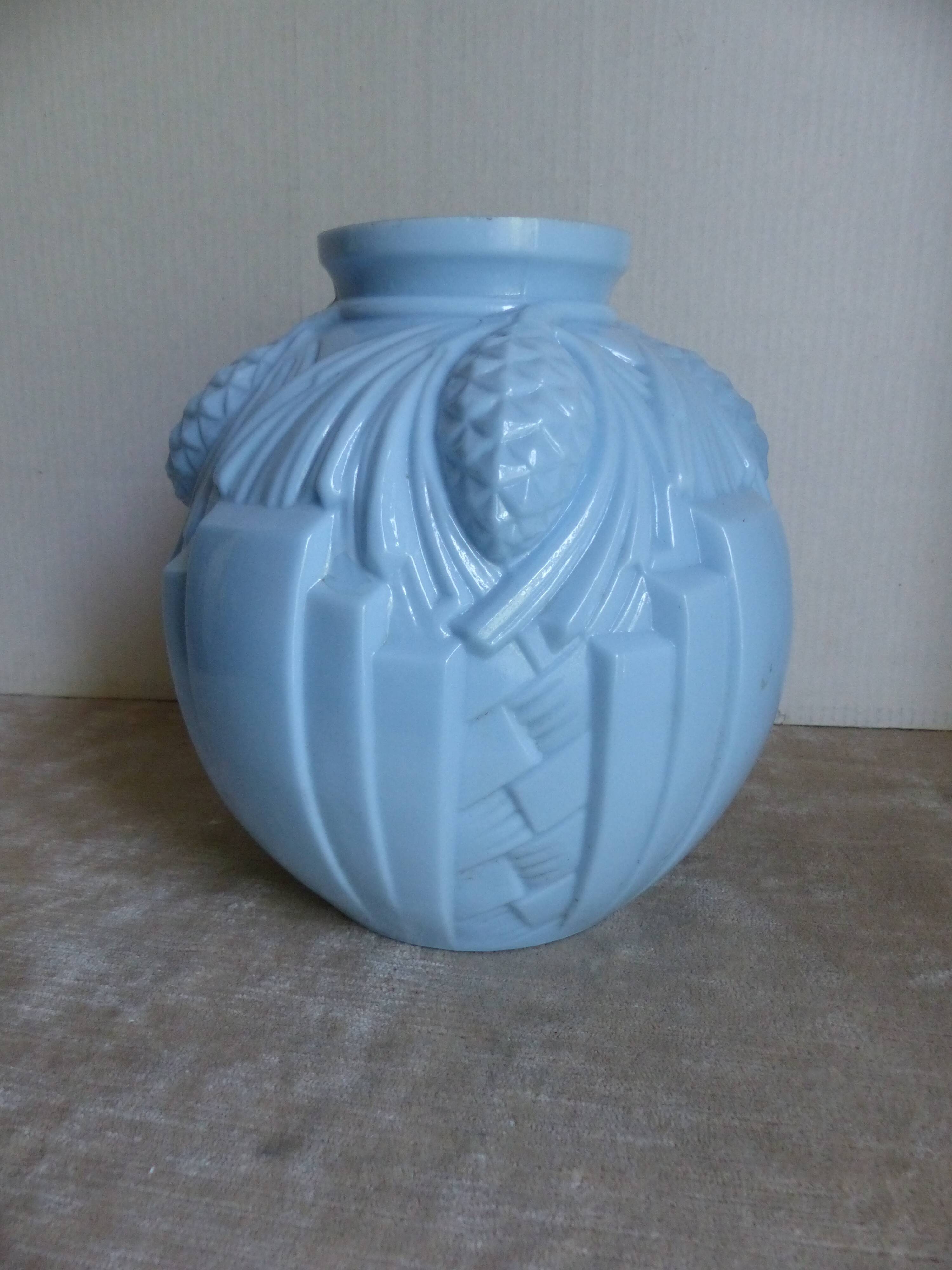 Blue opaline ball vase, art deco era
