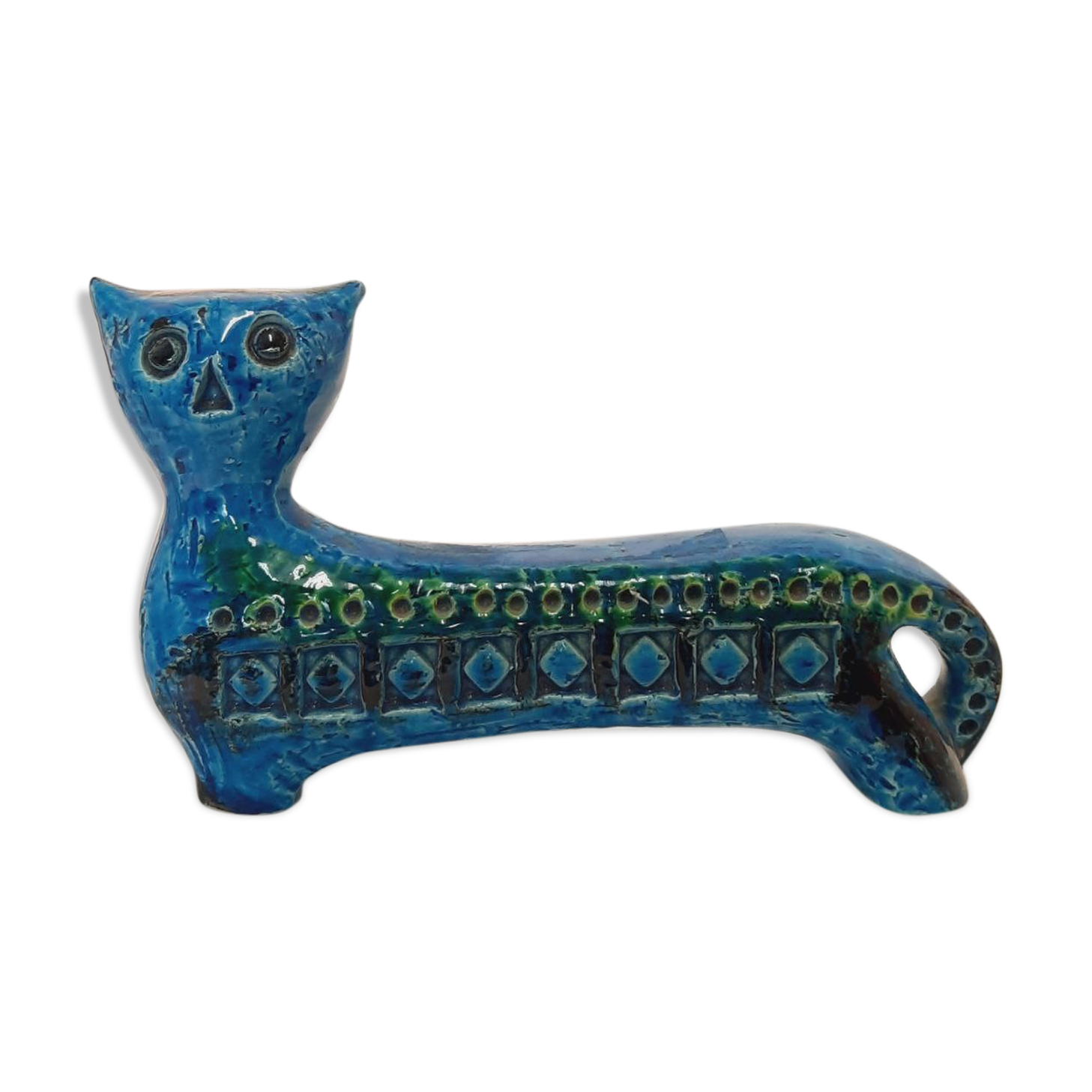 Vintage cat statue, Aldo Londi for Bitossi, Rimini blue series