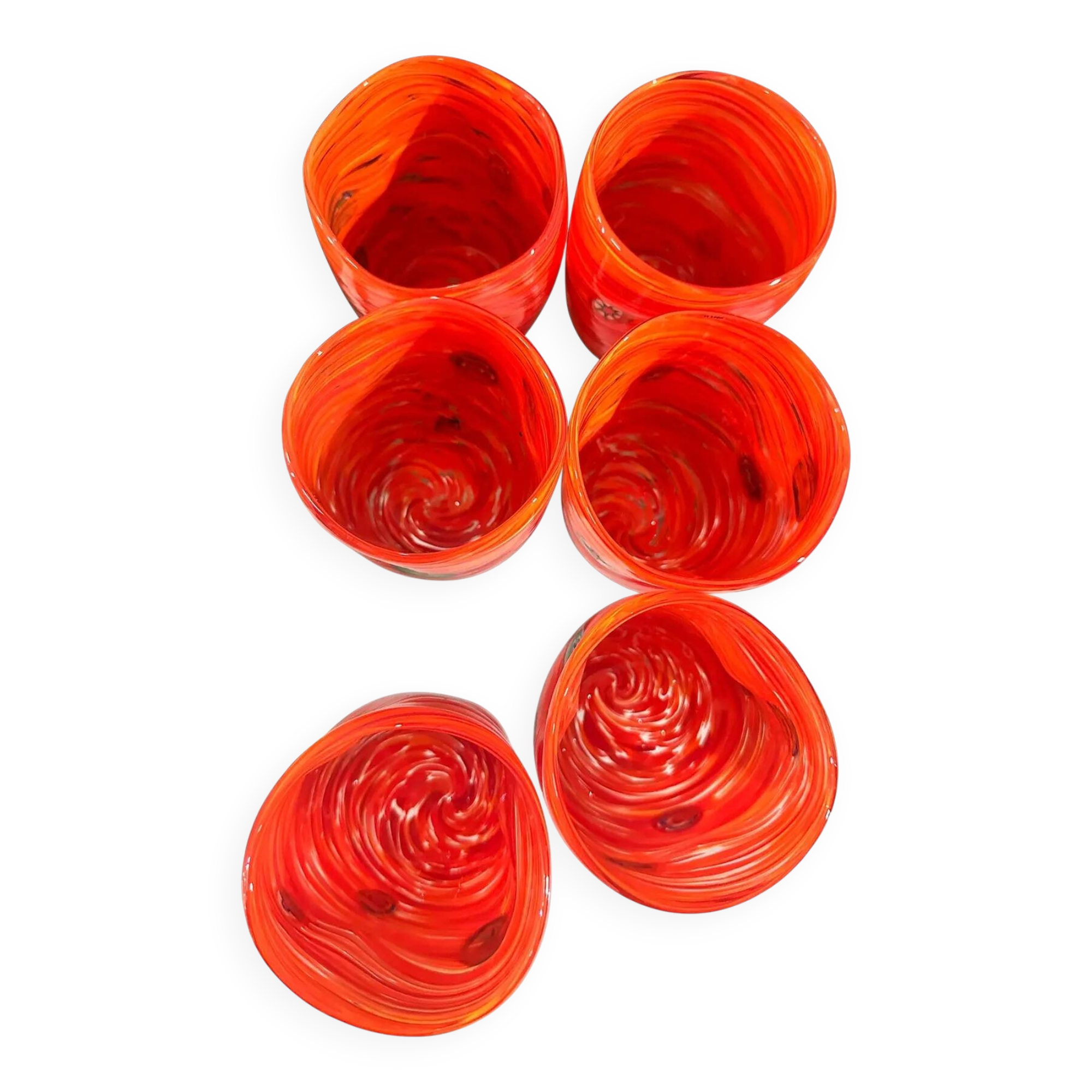 Contemporary Lively Amber Rods and Murrine Murano Glass – Set of 6