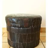 Pouf de rangement patchwork en cuir des années 1970