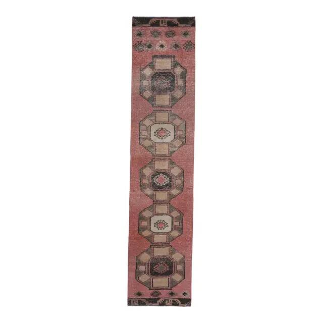1970s Turkish Oushak Handmade Wool Cotton Orange Runner Rug 82x366