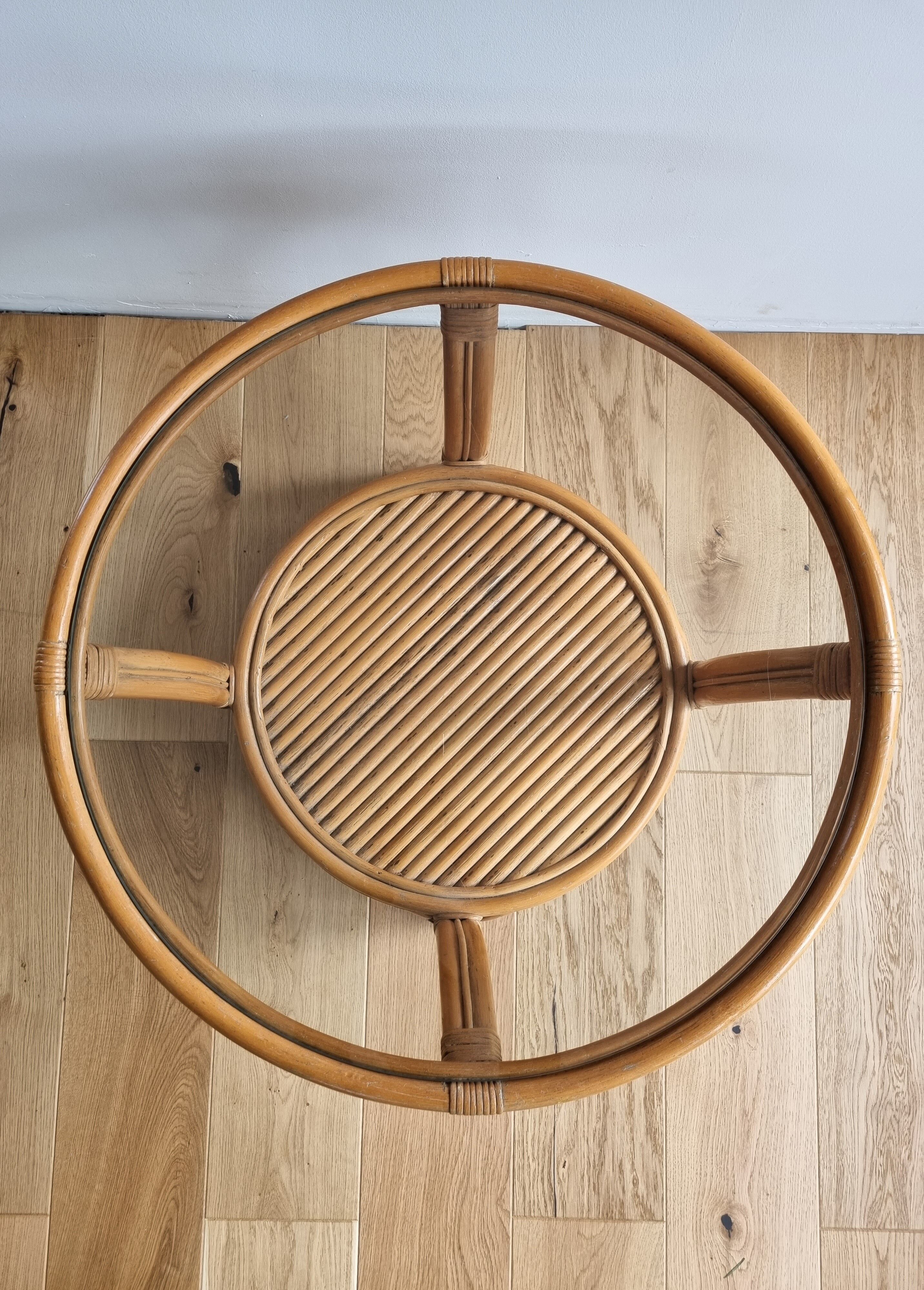 Rattan and glass coffee table