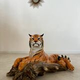 Old vintage ceramic tiger 70s Italian design lying position