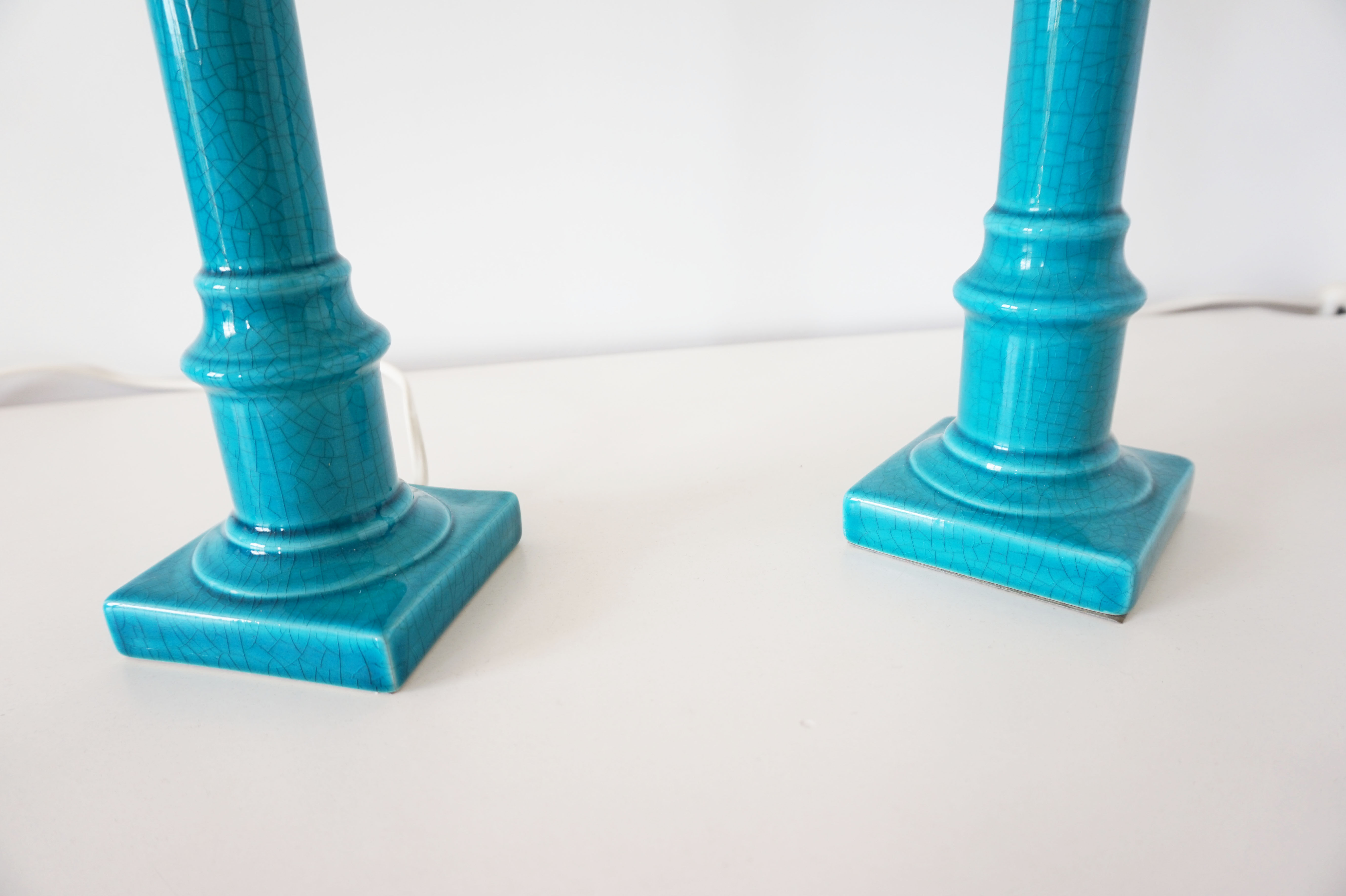 Pair of turquoise ceramic lamps
