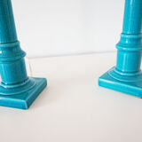 Pair of turquoise ceramic lamps