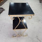 Petite sellette a 2 niveaux en metal et bois 1960