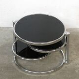 Vintage Leitmotiv Swivel coffee table in chromed metal and glass, Netherlands 1970-1980