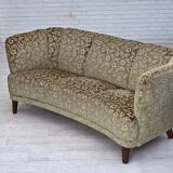 1960s, Danish 3-seater curved sofa, furniture velour, beech wood legs.