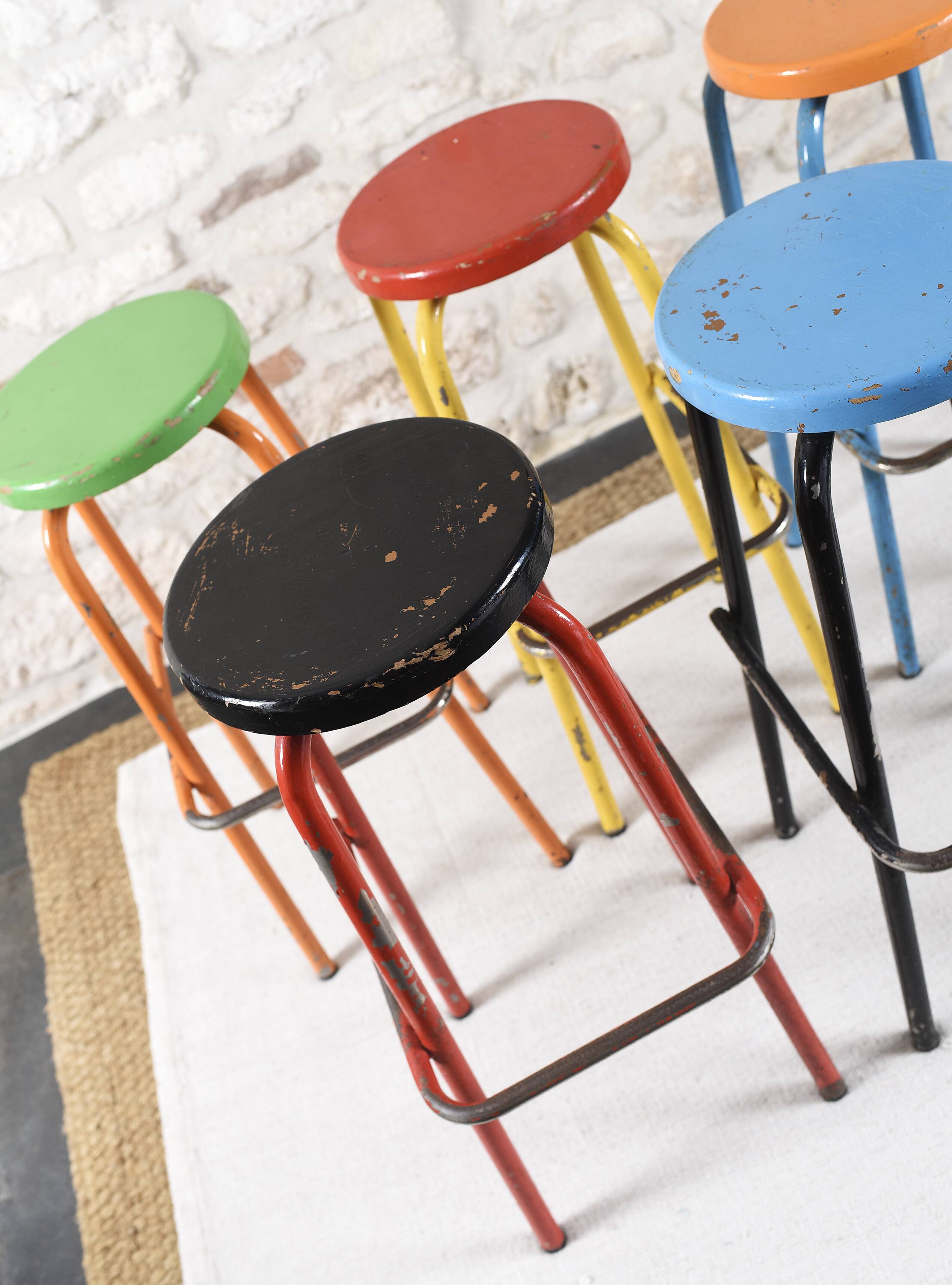 Set of 6 industrial high stools
