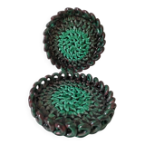 Pair of enamelled woven ceramic trinket trays signed BL, Le Brusc (Var)