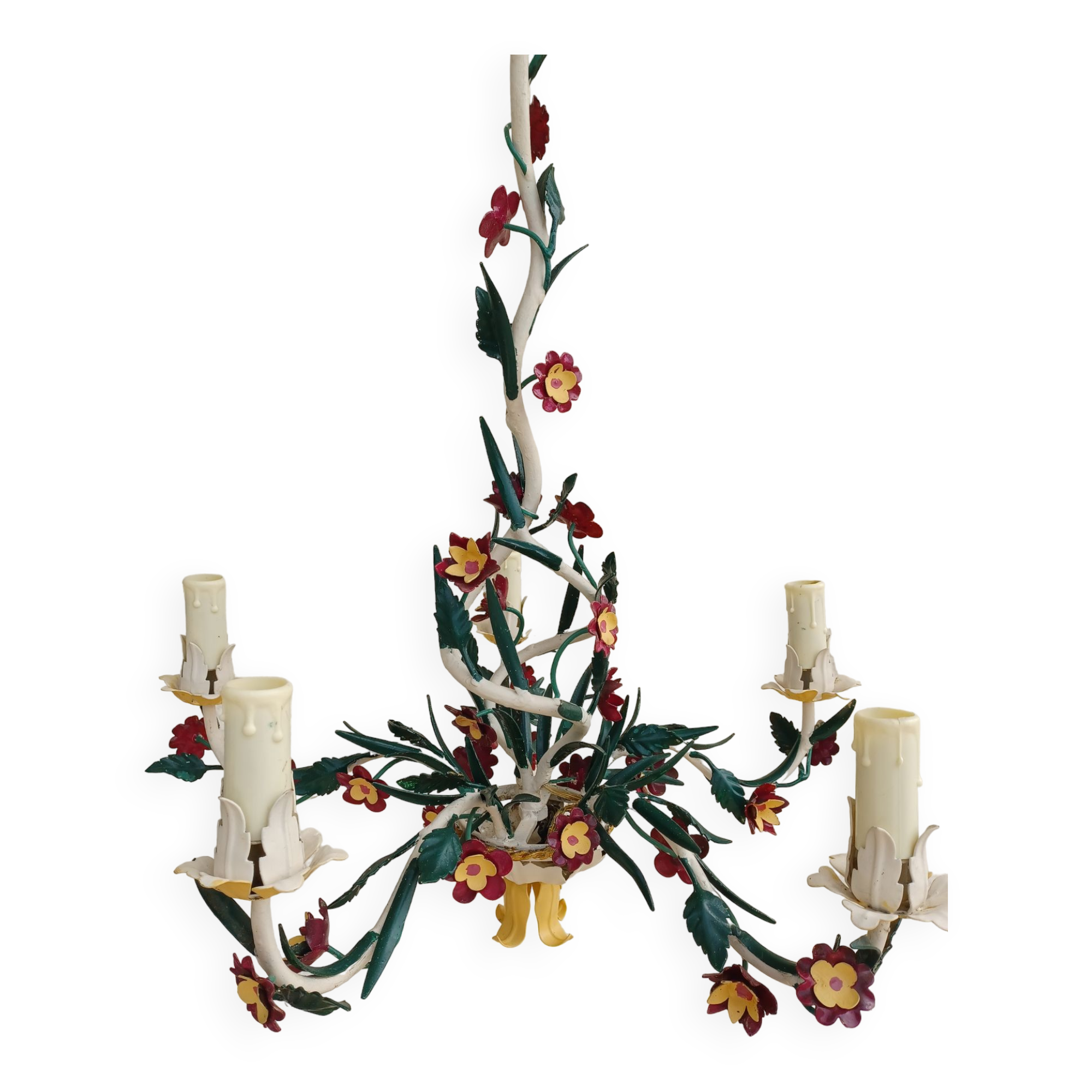 Vintage Floral chandelier in painted sheet metal