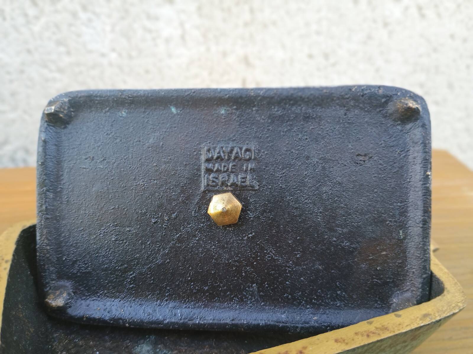 Vintage Judaica box BAYAGI Israel in brass enamel mosaic fish decor