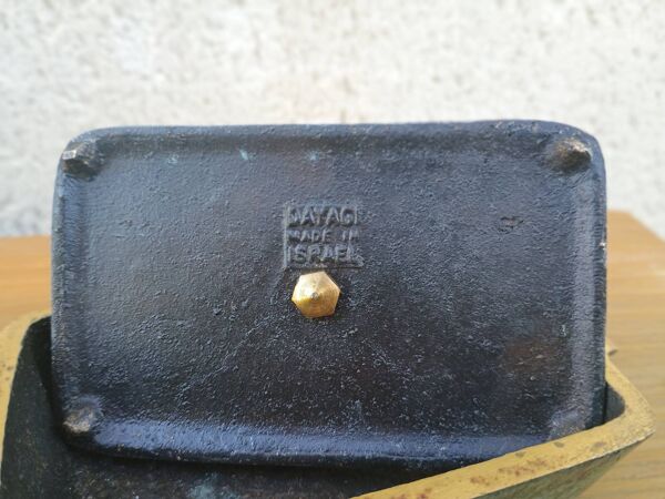 Boîte vintage judaïque Bayagi Israël en laiton émaillé et mosaïque décor poisson