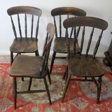 Lot de 4 chaises de salle à manger anciennes en chêne patiné, XIXe siècle