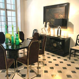 Black and gold lacquered buffet with Chinese handles, 1970