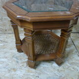 Hexagonal glass wood coffee table