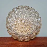 Amber glass honeycomb ceiling light, design by Helena Tynell, 1970.