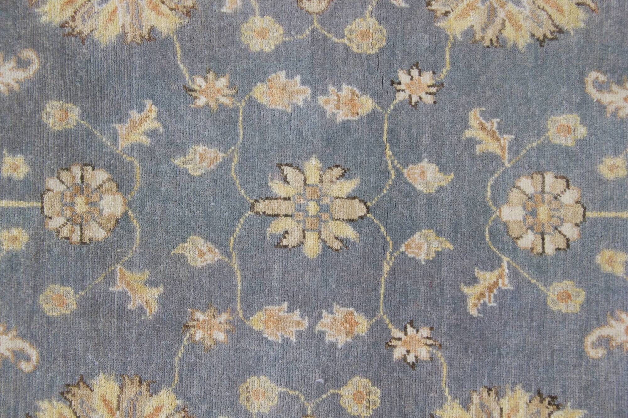 Grey Blue Runner Carpet Handwoven, Wool Handwoven Floral Carpet Rug