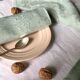 Set of six old damasked napkins dyed in celadon green