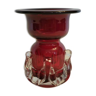 Red art glass candle holder