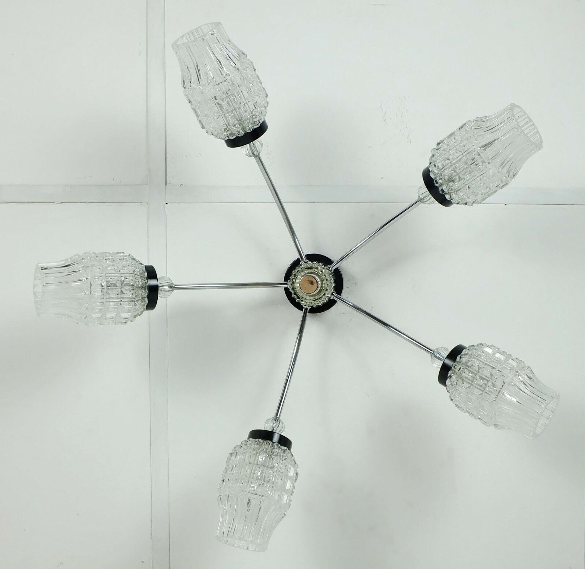 1960's mid century 5-light sputnik spider CEILING LIGHT chrome metal glass