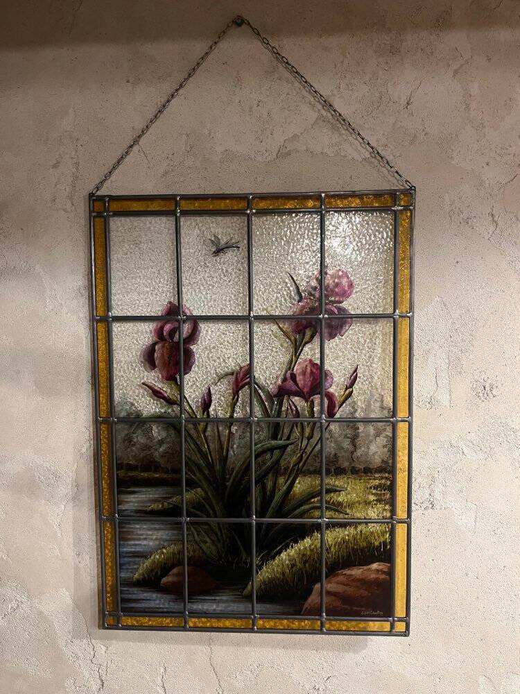 Stained glass "vegetation with irises"