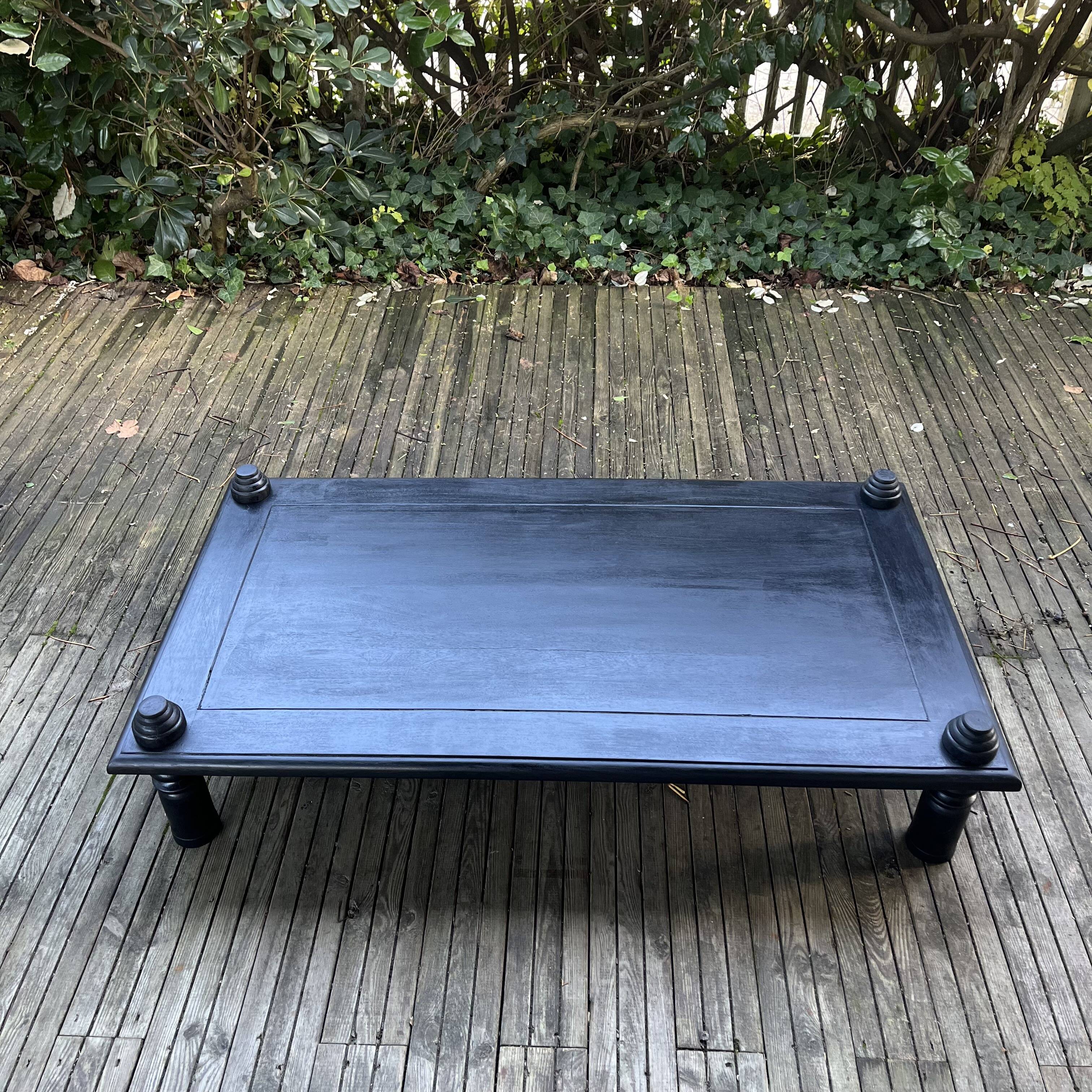 Brutalist black stained wood coffee table