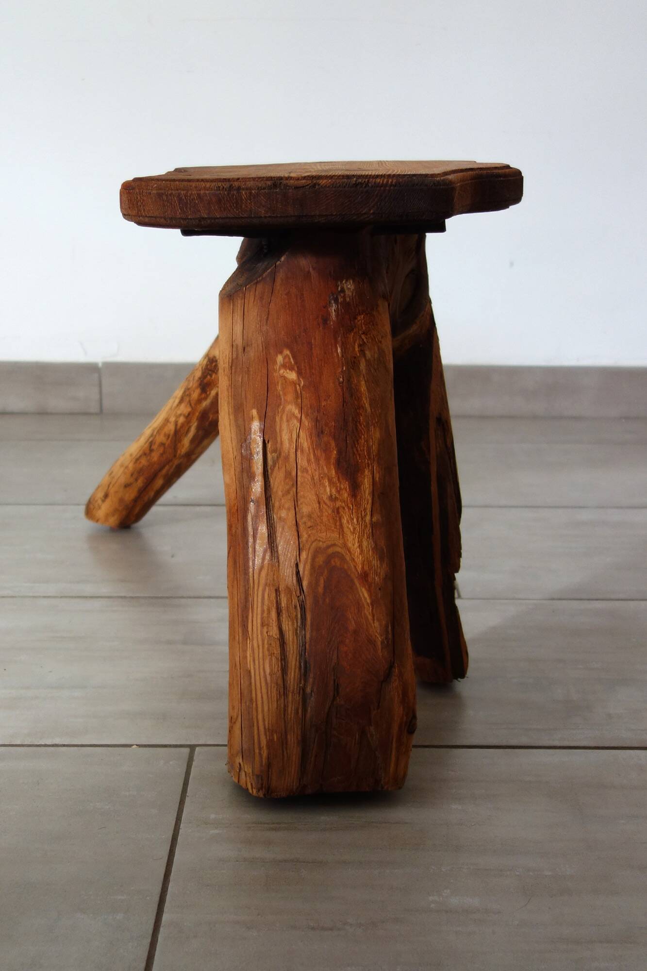Vintage wooden brutalist stool or plant stand