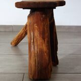 Vintage wooden brutalist stool or plant stand