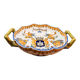 Handled coupe in Gien earthenware with heraldic and fantastic decoration.