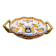 Handled coupe in Gien earthenware with heraldic and fantastic decoration.