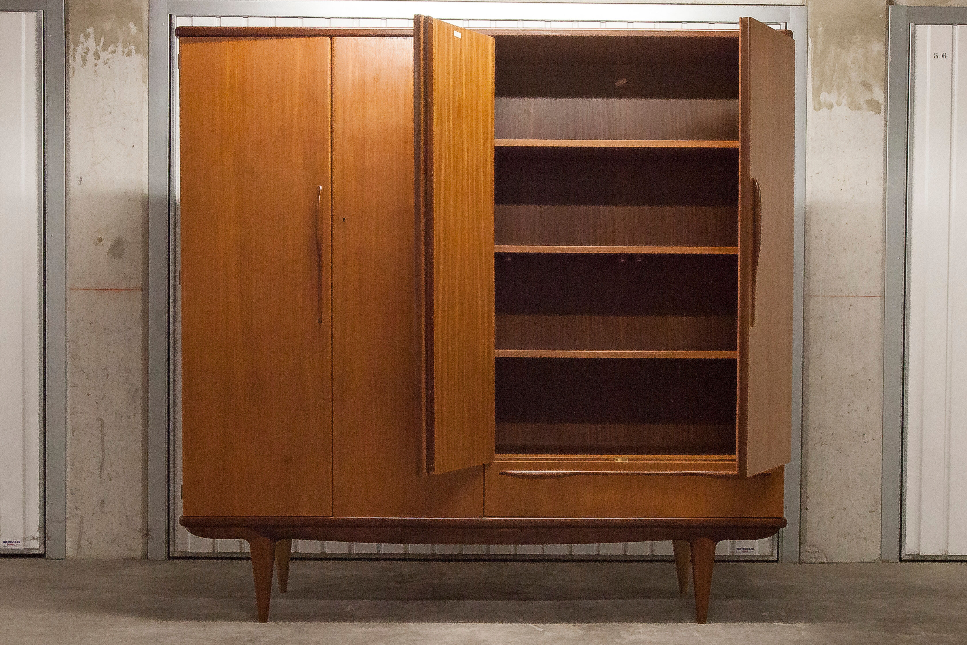Scandinavian wardrobe 1960 teak 4 doors, 3 drawers, 2keys