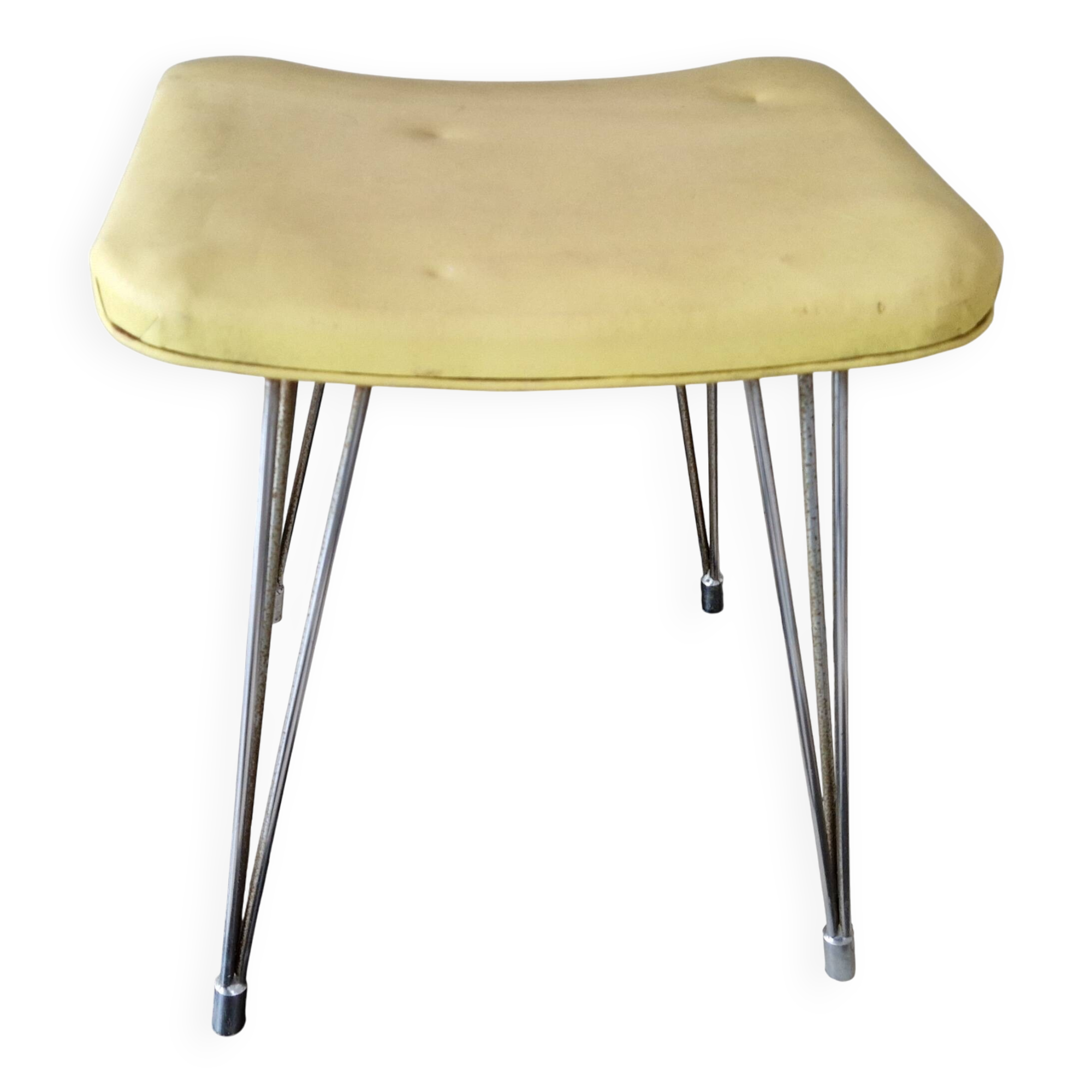 Vintage yellow leatherette stool from the 1950s