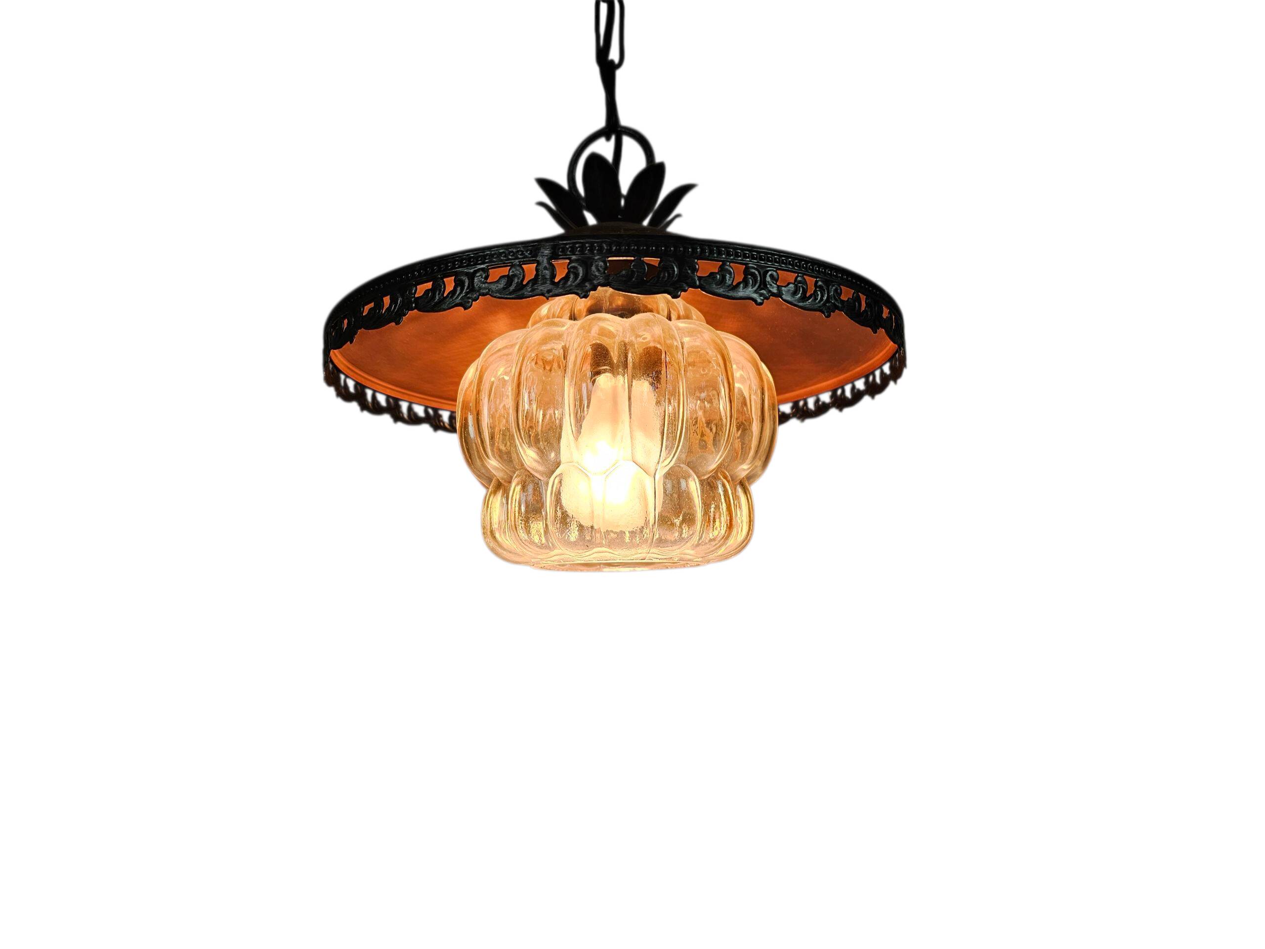 Veb narva leuchtenbau lengeveld - lampe suspendue - cuivre - verre - allemagne de l'est