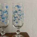 Vintage set of 4 champagne flutes Véronica myosotis